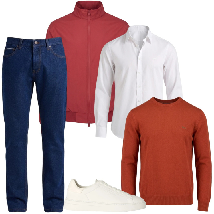 Outfit uomo - Total look #2478243. Stile Trendy per Ufficio. Abbinamento con camicie, maglieria, sneakers, jeans, bomber.