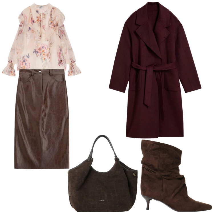 Outfit donna - Autumn vibes. per Tutti i giorni. Abbinamento con stivali, gonne longuette, borse a spalla, bluse, cappotti.