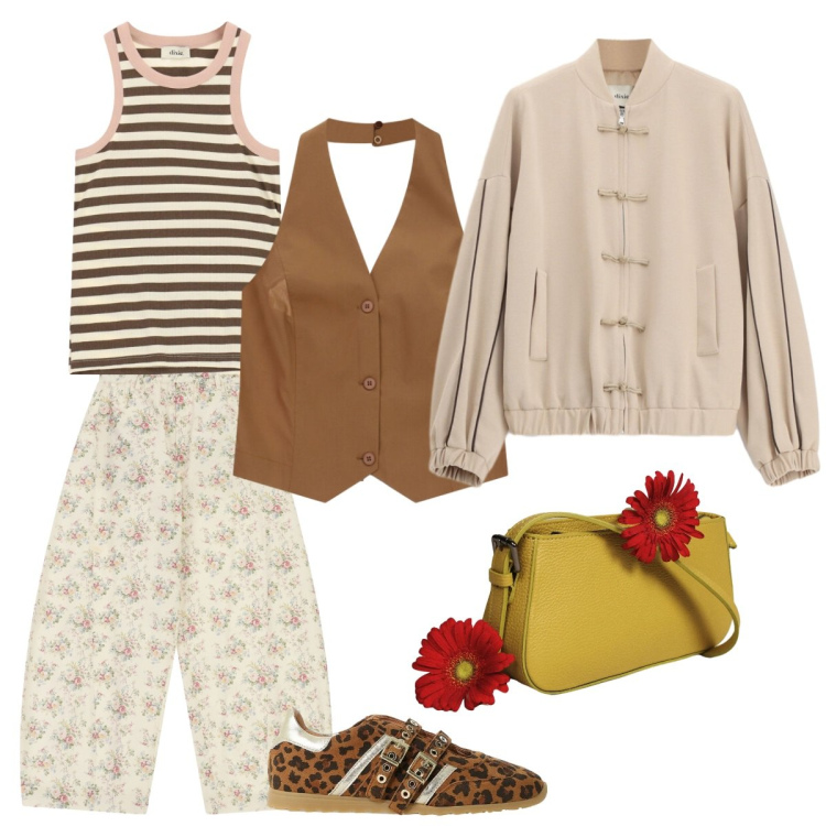 Outfit donna - Playful Autumn. Stile Trendy per Scuola/Università. Abbinamento con borse a spalla, bomber, pantaloni a palazzo, sneakers, gilet, canottiere.