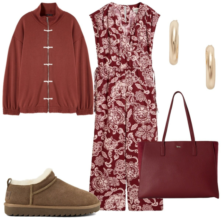 Outfit donna - Oroscopo La Bilancia - colori caldi. Stile Trendy per Tutti i giorni. Abbinamento con tute, shopping bag, felpe, orecchini, stivali.