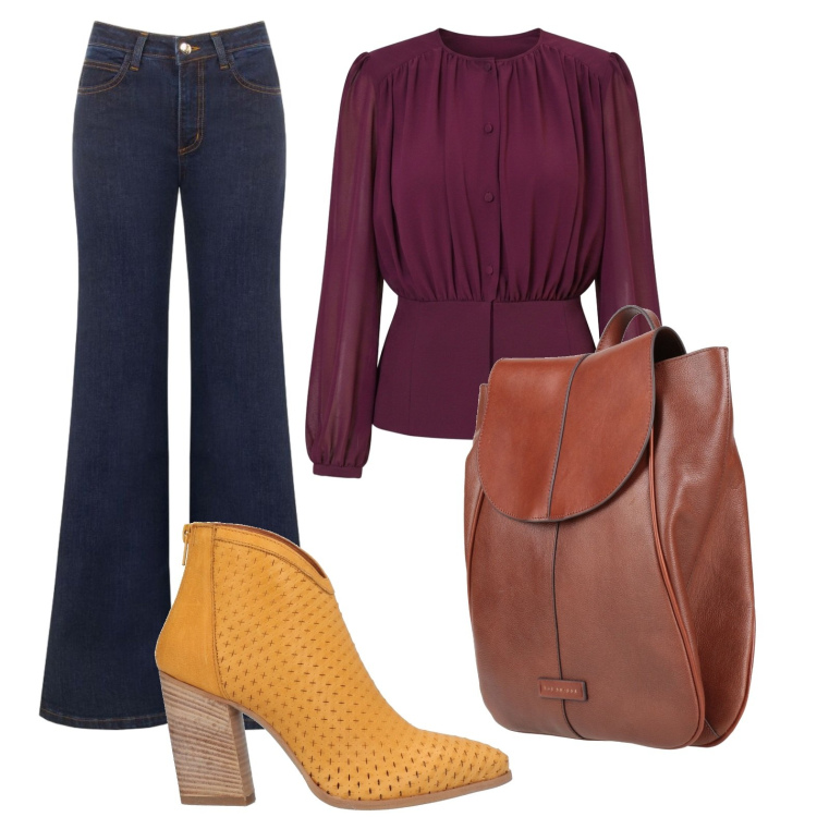 Outfit donna - Total look #2478280. Stile Casual chic per Tutti i giorni. Abbinamento con stivaletti texani, zaini, bluse, jeans a zampa.
