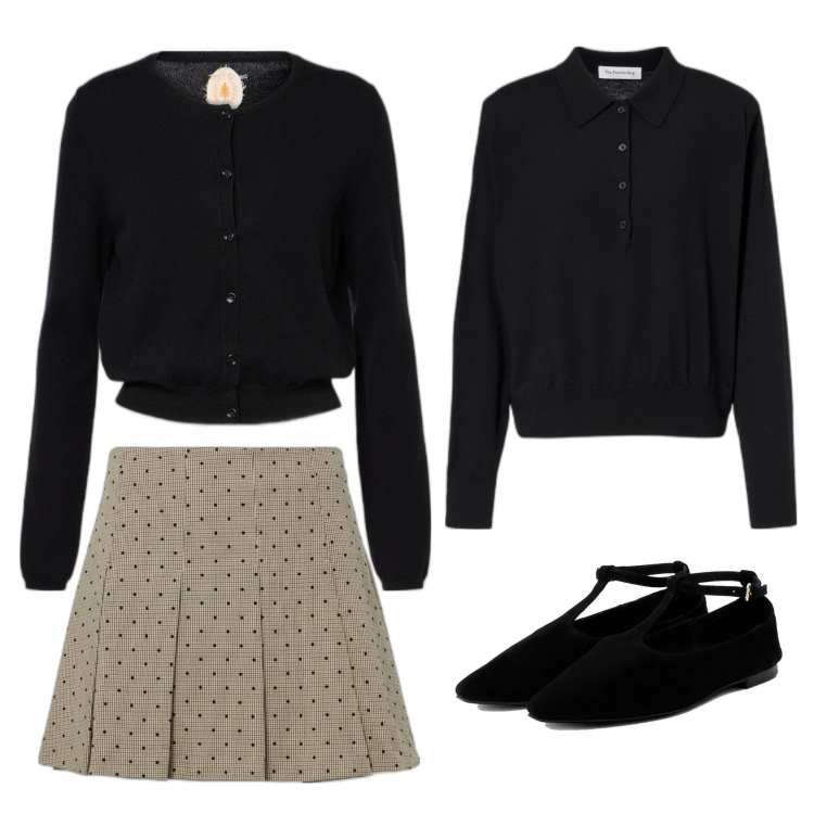 Outfit femme - Jupe plissée. Style Romantique pour Tous les jours. Assortir avec gilets, polos, ballerines, minijupes.