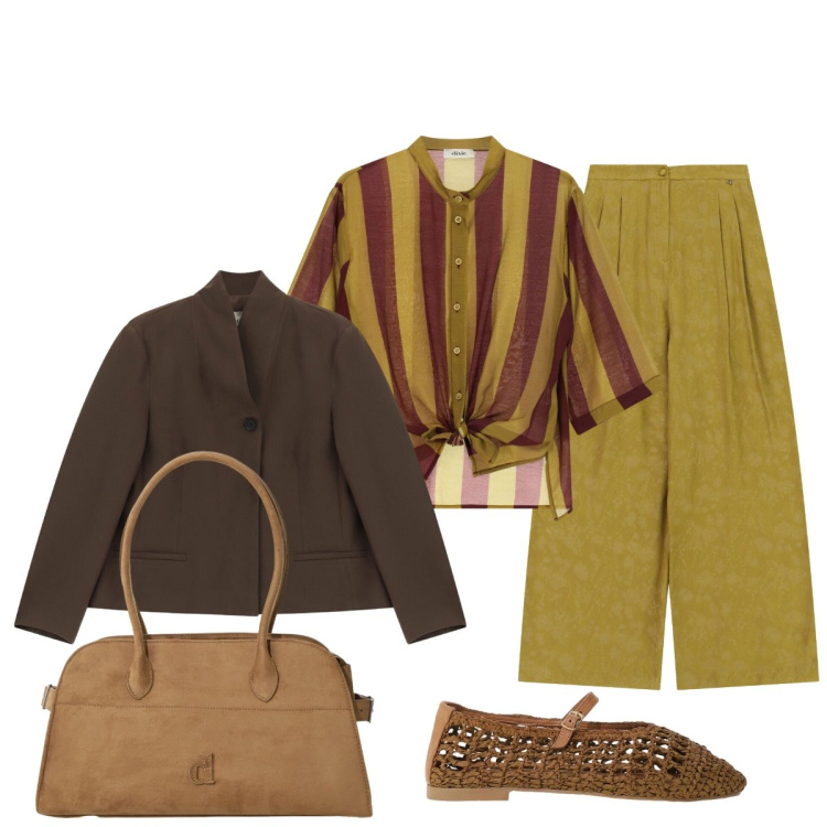 Outfit donna - Dixie-FW26. Stile Minimal per Tutti i giorni. Abbinamento con borse a spalla, pantaloni a palazzo, blazer, ballerine, camicie.