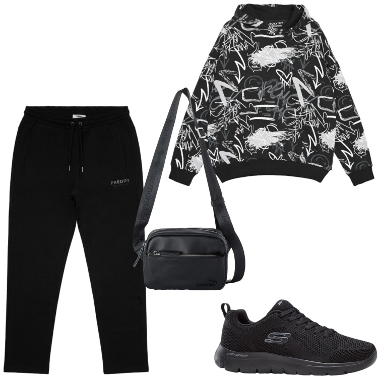 Outfit uomo - Total look #2478348. Stile Urban per Tutti i giorni. Abbinamento con borse sportive, pantaloni, felpe con cappuccio, sneakers.