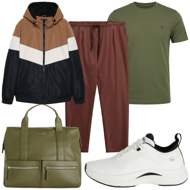 Outfit uomo - Total look #2478349. Stile Trendy per Sport. Abbinamento con t-shirt, borse sportive, pantaloni, sneakers, giacche.