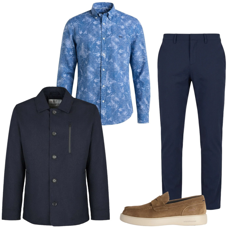 Outfit uomo - Mocassini taupe. Stile Business/Elegante per Tutti i giorni. Abbinamento con scarpe stringate, pantaloni chino, camicie, piumini.