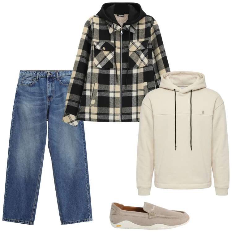 Outfit uomo - Total look #2478358. Stile Trendy per Tutti i giorni. Abbinamento con scarpe stringate, jeans, felpe con cappuccio, cappotti.