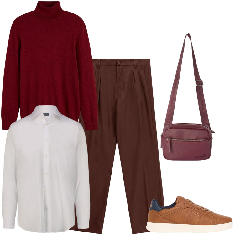 Outfit uomo - Total look #2478363. Stile Casual per Ufficio. Abbinamento con borse sportive, pantaloni, camicie, maglieria, sneakers.