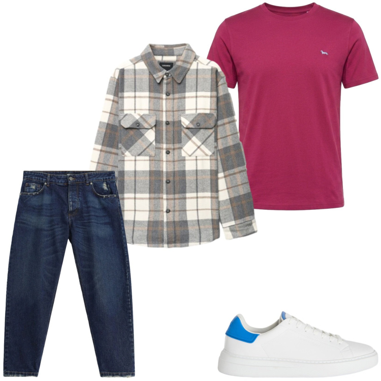 Outfit uomo - Total look #2478368. Stile Casual per Tutti i giorni. Abbinamento con t-shirt, sneakers, jeans, camicie.