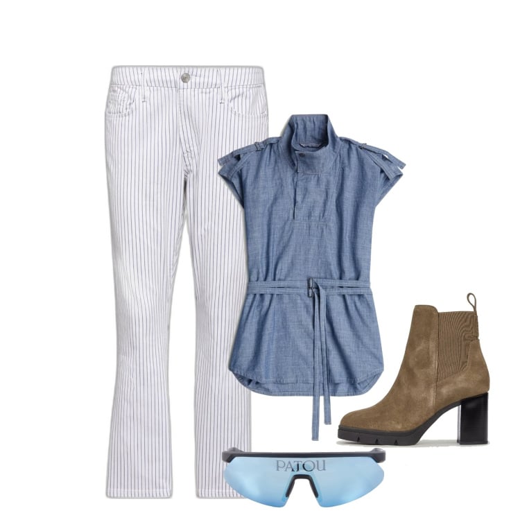 Outfit femme - Denim. Style Tendance pour Tous les jours. Assortir avec chemisiers, jeans, lunettes de soleil, bottes.