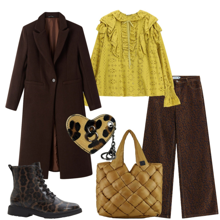 Outfit donna - La blusa color senape. Stile Casual per Ufficio. Abbinamento con stivaletti, cappotti, pantaloni a palazzo, bluse, borse tote, portachiavi.