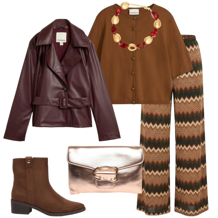 Outfit donna - Trench. Stile Casual per Tutti i giorni. Abbinamento con cardigans, stivaletti, trench, pantaloni, clutch, collane.