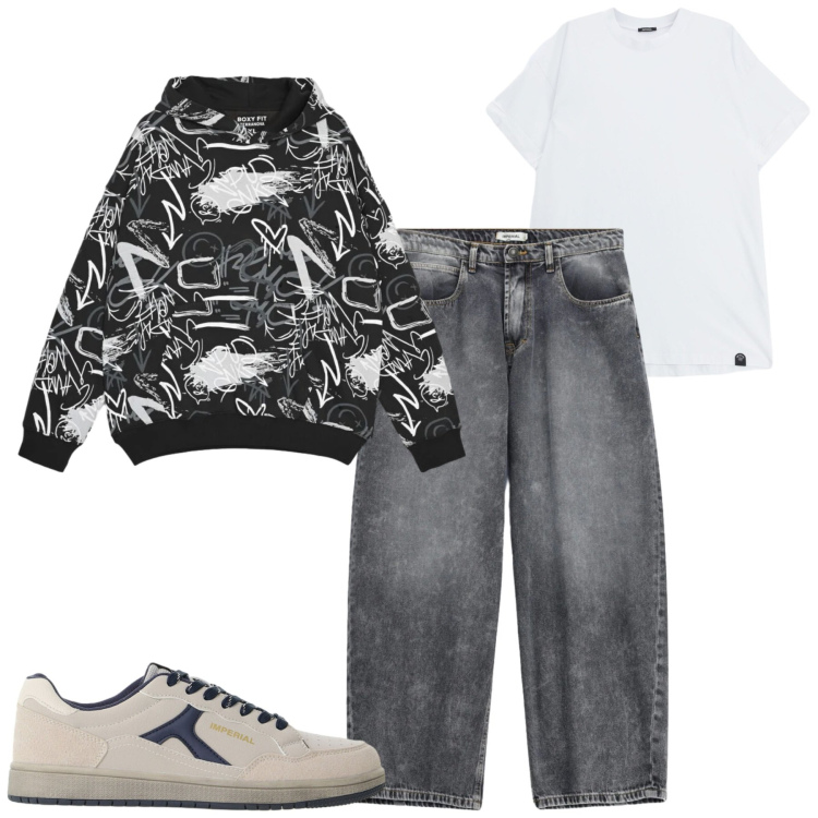 Outfit uomo - Settembre. Stile Casual per Tutti i giorni. Abbinamento con t-shirt, jeans, sneakers, felpe con cappuccio.