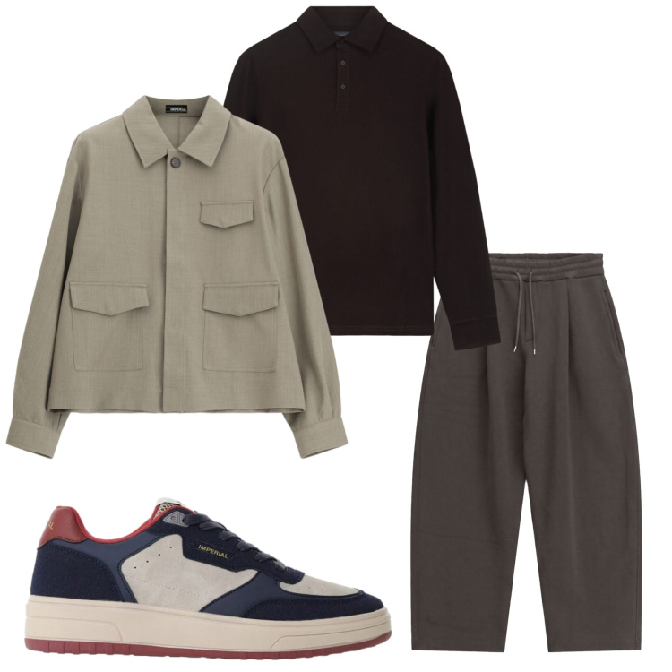 Outfit uomo - Total look #2478413. Stile Urban per Tutti i giorni. Abbinamento con pantaloni, cappotti, sneakers, polo.