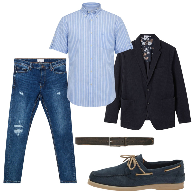 Outfit uomo - Total look #2478415. Stile Business/Elegante per Serata speciale. Abbinamento con scarpe stringate, camicie a manica corta, jeans strappati, giacche, cinture.