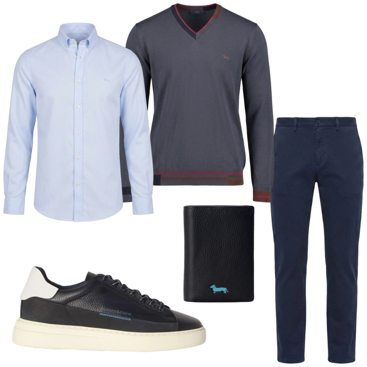 Outfit uomo - Total look #2478420. Stile Business/Elegante per Ufficio. Abbinamento con sneakers, pantaloni, maglieria, camicie, portafogli.