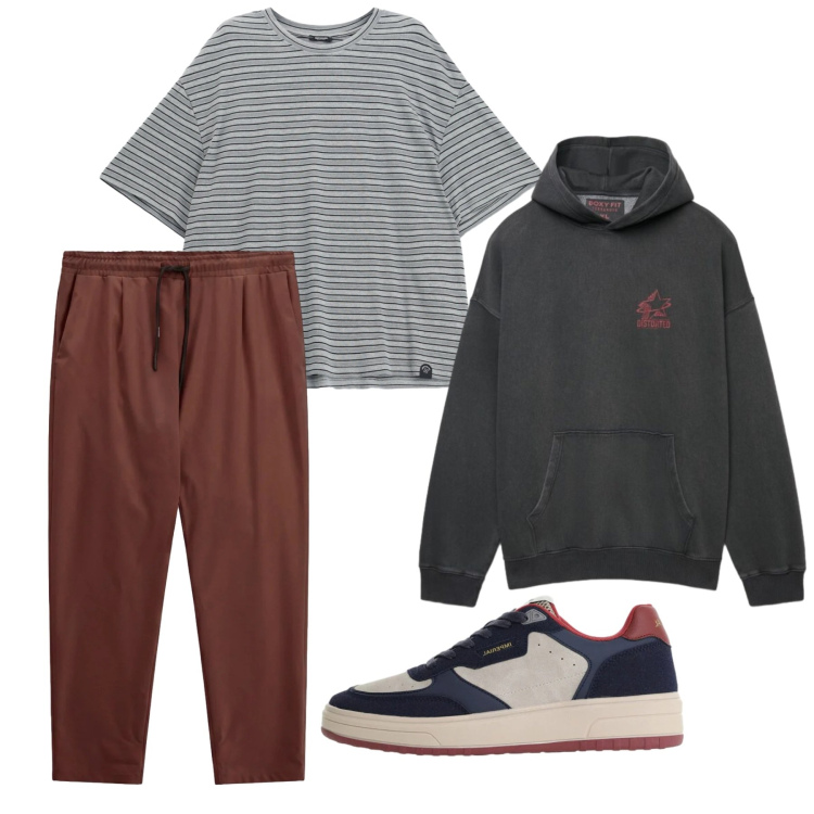 Outfit uomo - Total look #2478423. Stile Urban per Sport. Abbinamento con t-shirt, sneakers, pantaloni, felpe con cappuccio.