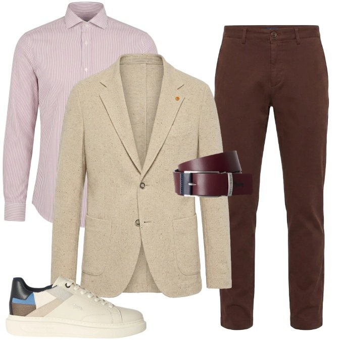 Outfit uomo - Lunedì Smart. Stile Casual per Ufficio. Abbinamento con sneakers, cinture, pantaloni, camicie, giacche.