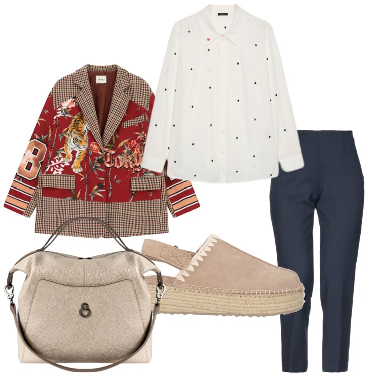 Outfit donna - Total look #2478437. Stile Casual per Tutti i giorni. Abbinamento con pantaloni, espadrillas, blazer, camicie, borse a mano.