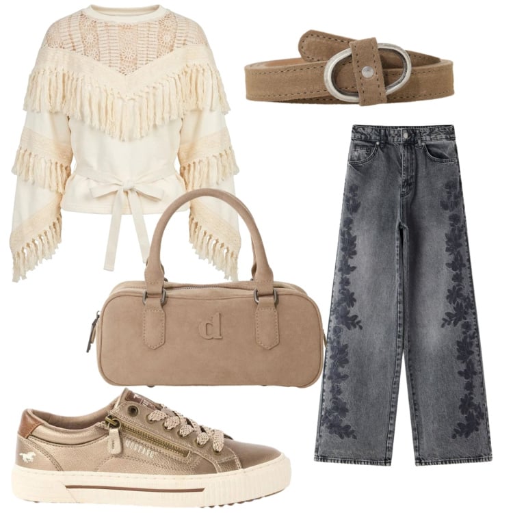 Outfit donna - Total look #2478438. Stile Trendy per Tutti i giorni. Abbinamento con sneakers, jeans, borse a mano, cinture, felpe.