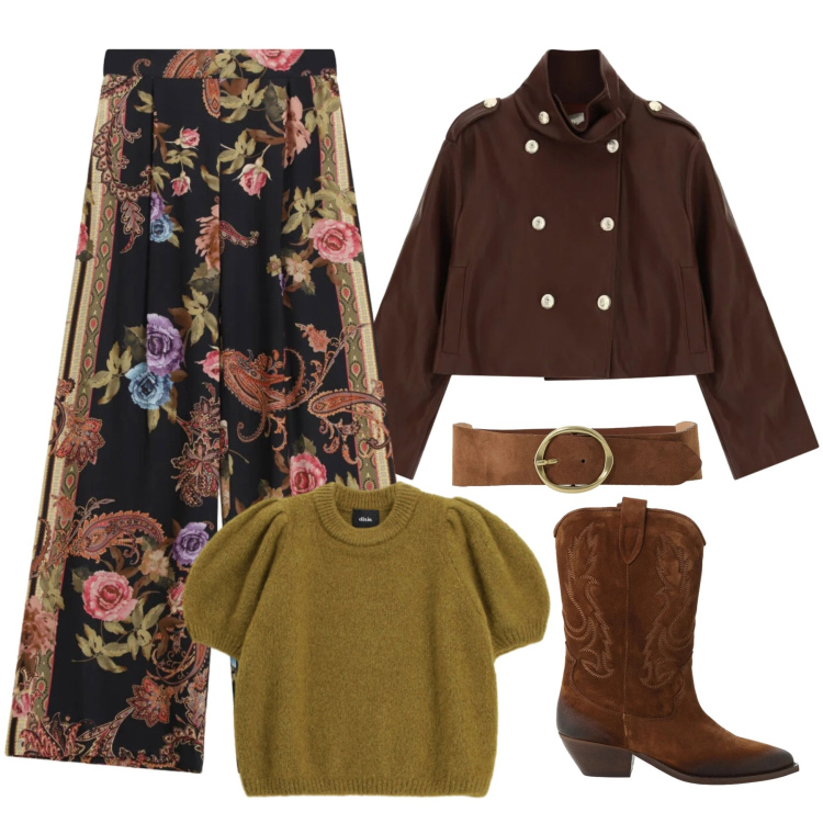 Outfit donna - Total look #2478441. Stile Casual per Tutti i giorni. Abbinamento con pullovers, stivaletti texani, cinture, pantaloni a palazzo, blazer.