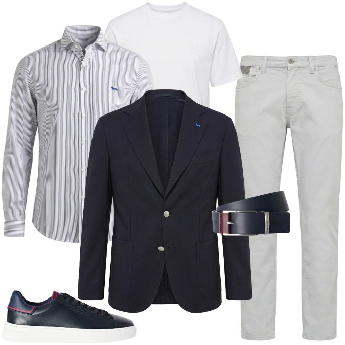 Outfit uomo - Al giro di Boa: Mercoledì. Stile Business/Elegante per Ufficio. Abbinamento con sneakers, camicie, cinture, t-shirt, pantaloni, giacche.