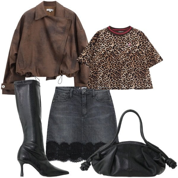 Outfit donna - Please collezione autunno inverno 2026. Stile Glamour per Tutti i giorni. Abbinamento con stivali, minigonne, bomber, t-shirt, borse a mano.