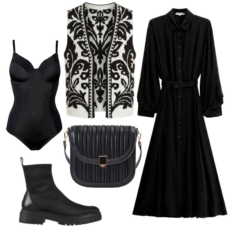 Outfit donna - Il body modellante. Stile Basic per Tutti i giorni. Abbinamento con stivaletti, body, gilet, vestiti lunghi, borse a tracolla.