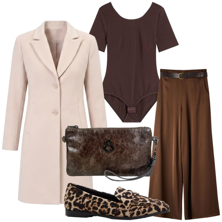 Outfit donna - Total look #2478455. Stile Glamour per Serata fuori. Abbinamento con mocassini, body, pantaloni, cappotti, pochette.