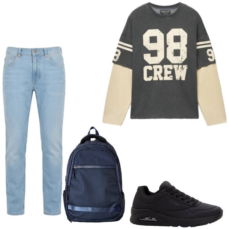 Outfit uomo - Total look #2478473. Stile Urban per Tutti i giorni. Abbinamento con borse sportive, jeans, felpe, sneakers.