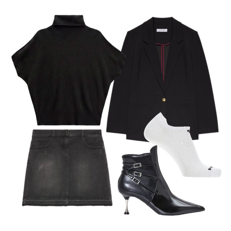 Outfit donna - Black curvy. Stile Minimal per Scuola/Università. Abbinamento con calzini, pullovers, stivaletti, minigonne, blazer.