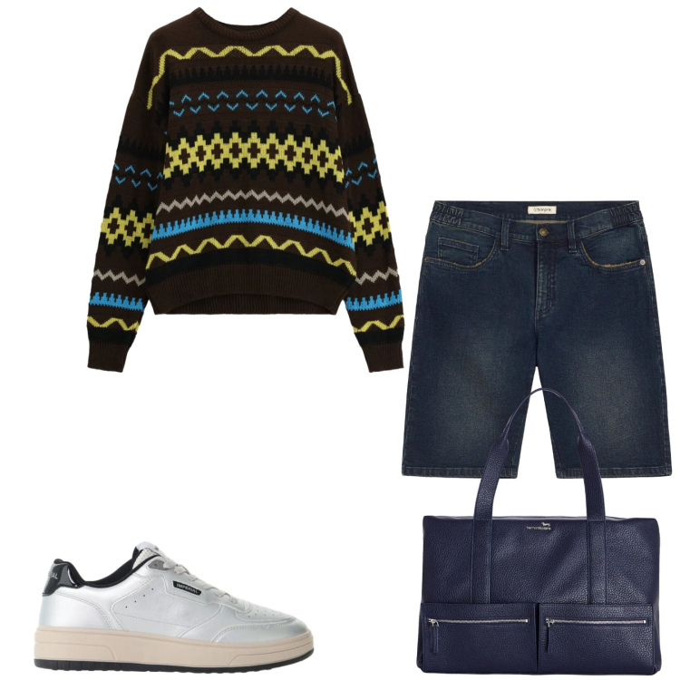 Outfit uomo - Total look #2478476. Stile Trendy per Tutti i giorni. Abbinamento con borse sportive, maglieria, sneakers, bermuda.