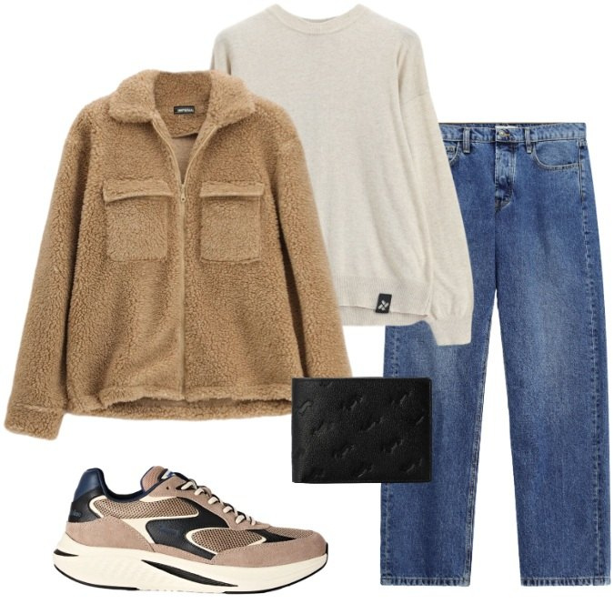 Outfit uomo - Cozy weekend Vibes: Sabato. Stile Urban per Tutti i giorni. Abbinamento con sneakers, portafogli, maglieria, jeans, cappotti.