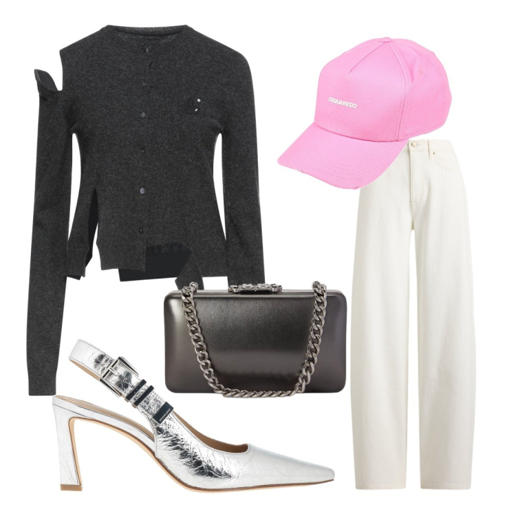 Outfit donna - Oroscopo La Bilancia-Vestire l’equilibri. Stile Sporty chic per Serata fuori. Abbinamento con cardigans, décolleté, cappelli con visiera, clutch, jeans.