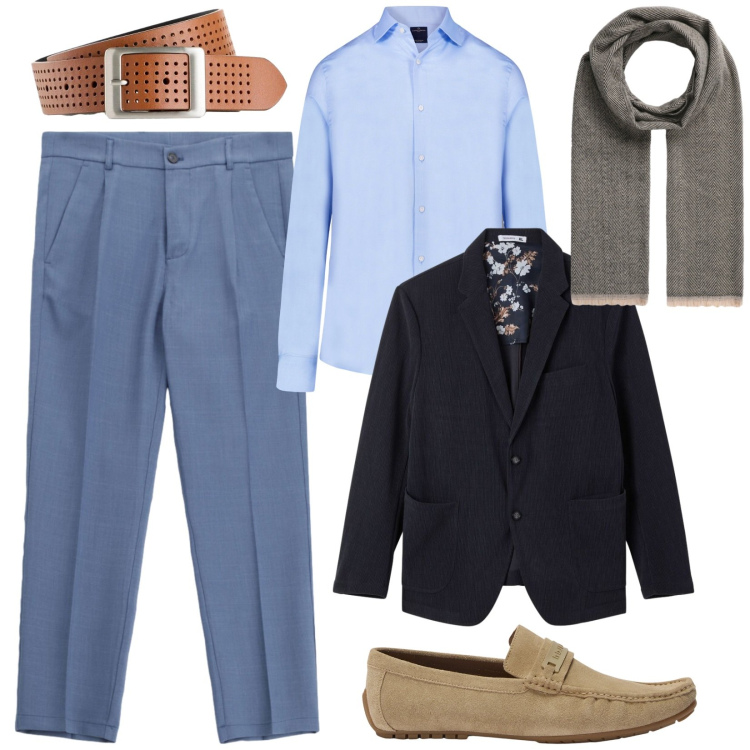 Outfit uomo - Style for the office. Stile Business/Elegante per Ufficio. Abbinamento con scarpe stringate, pantaloni, camicie, sciarpe, giacche, cinture.