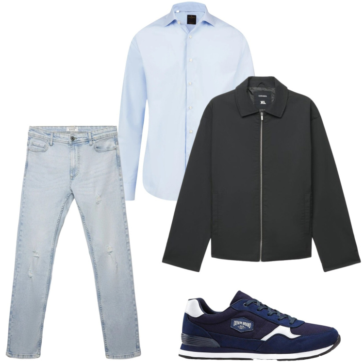 Outfit uomo - Total look #2478524. Stile Casual per Ufficio. Abbinamento con camicie, jeans strappati, cappotti, sneakers.