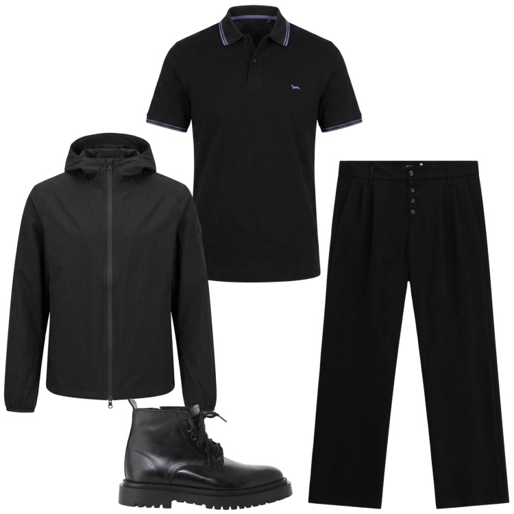 Outfit uomo - Total look #2478541. Stile Trendy per Tutti i giorni. Abbinamento con polo, anfibi, pantaloni, giacche.
