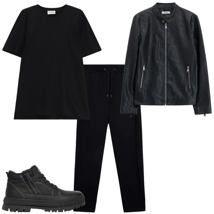 Outfit uomo - Total look #2478543. Stile Trendy per Serata speciale. Abbinamento con giacche, t-shirt, pantaloni, stivali e stivaletti.