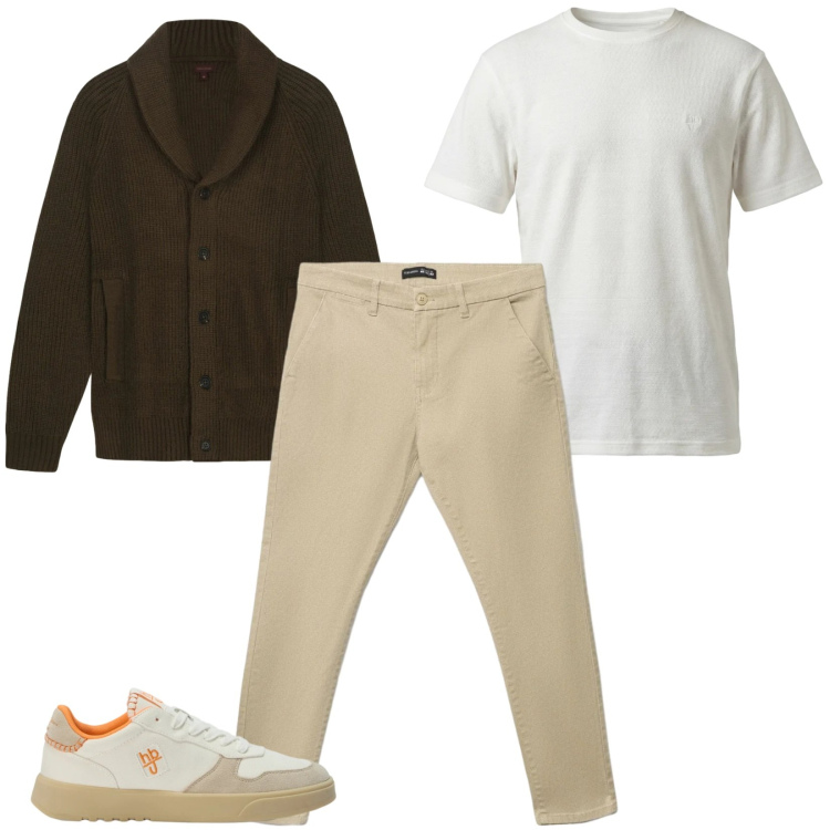 Outfit uomo - Total look #2478552. Stile Casual per Tutti i giorni. Abbinamento con sneakers, t-shirt, cardigans, pantaloni chino.