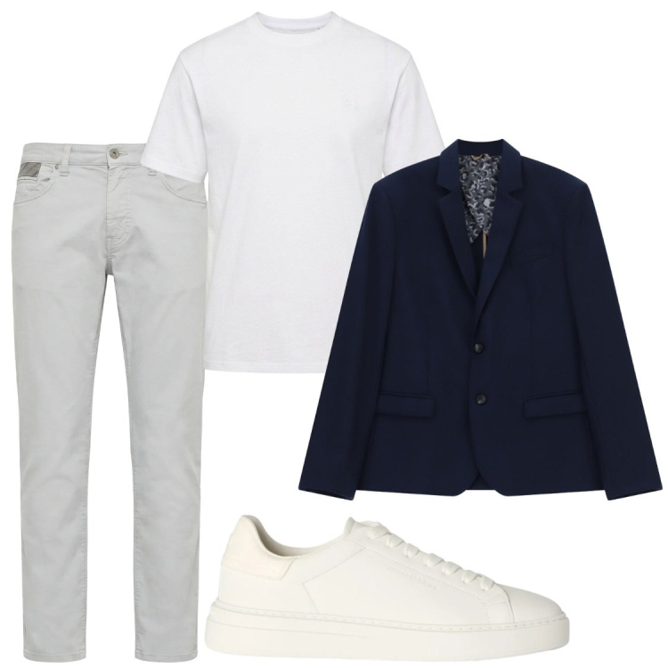 Outfit uomo - Da giorno a sera. Stile Trendy per Serata speciale. Abbinamento con sneakers, t-shirt, pantaloni, giacche.