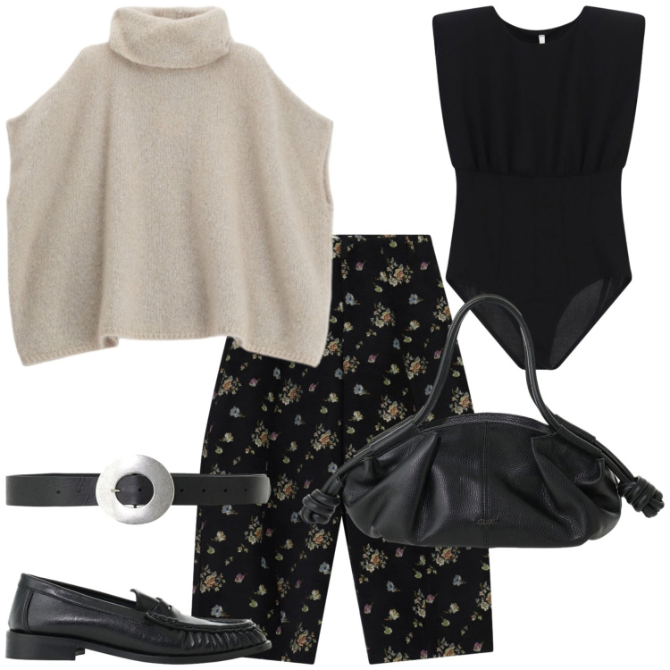Outfit donna - Please - FW26 Basic. Stile Basic per Tutti i giorni. Abbinamento con body, mocassini, borse a mano, cinture, maglieria, pantaloni.
