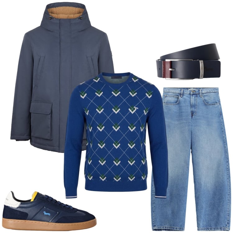 Outfit uomo - Total look #2478568. Stile Casual per Tutti i giorni. Abbinamento con maglieria, sneakers, cinture, jeans, bomber.