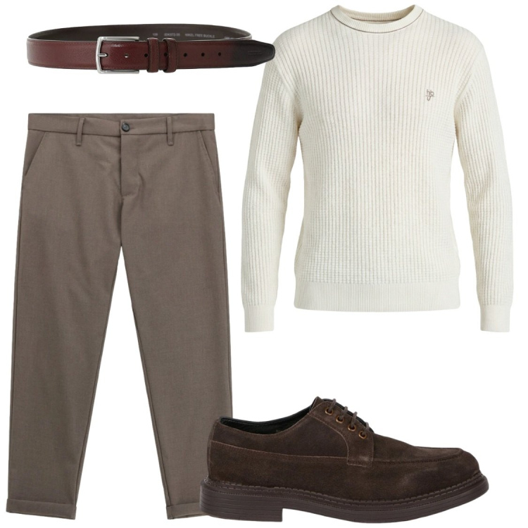 Outfit uomo - Total look #2478572. Stile Trendy per Ufficio. Abbinamento con maglieria, pantaloni, cinture, scarpe stringate.