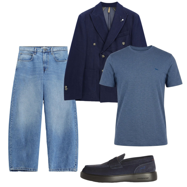 Outfit uomo - Settembre. Stile Casual per Serata speciale. Abbinamento con scarpe stringate, t-shirt, giacche, jeans.