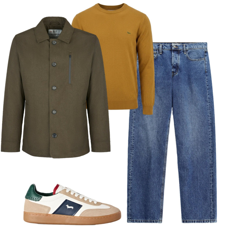 Outfit uomo - Fall. Stile Casual per Tutti i giorni. Abbinamento con sneakers, maglieria, jeans, cappotti.