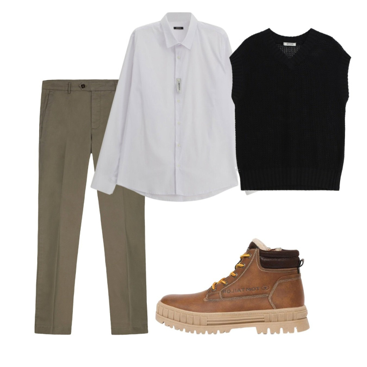 Outfit uomo - Settembre. Stile Casual per Tutti i giorni. Abbinamento con camicie, maglieria, pantaloni chino, stivali e stivaletti.