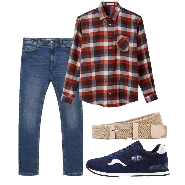 Outfit uomo - Settembre. Stile Casual per Tutti i giorni. Abbinamento con jeans skinny, camicie, sneakers, cinture.