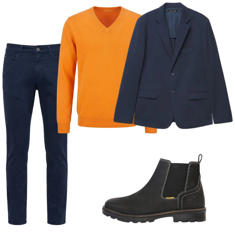 Outfit uomo - Settembre. Stile Casual per Tutti i giorni. Abbinamento con pullovers, pantaloni, giacche, stivali e stivaletti.