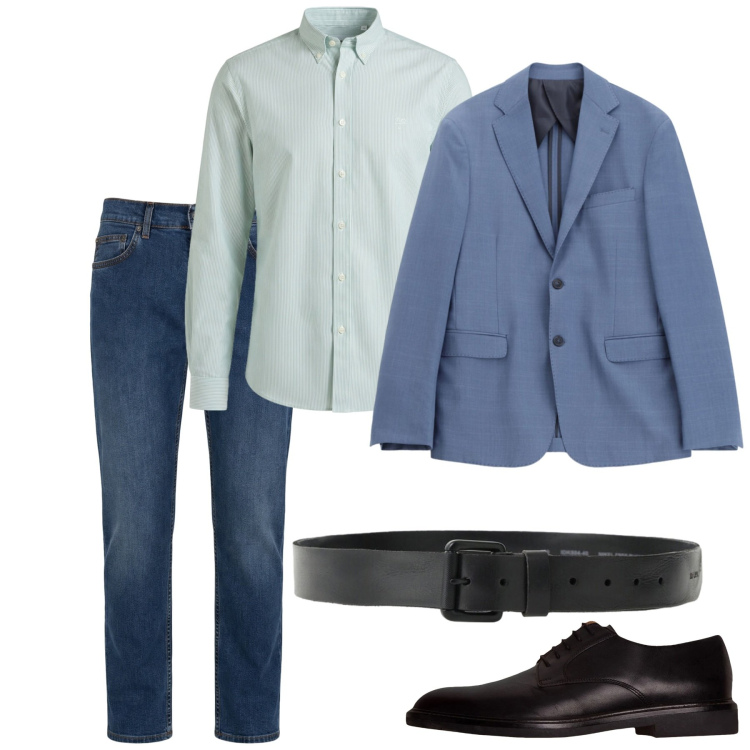 Outfit uomo - Settembre. Stile Casual per Tutti i giorni. Abbinamento con jeans, camicie, cinture, giacche, scarpe stringate.
