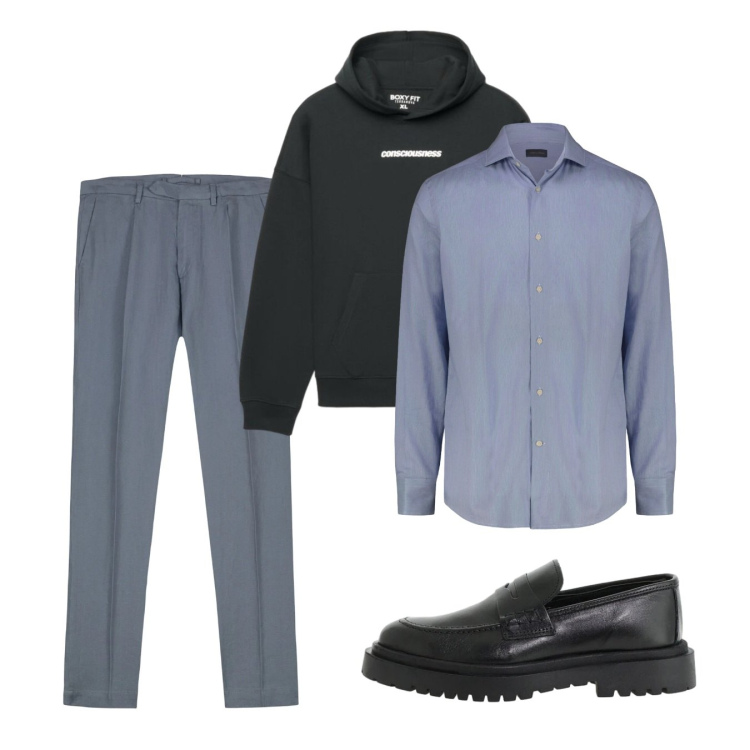Outfit uomo - Settembre. Stile Casual per Tutti i giorni. Abbinamento con scarpe stringate, pantaloni, camicie, felpe con cappuccio.
